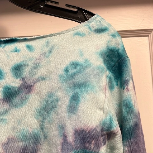 Pink Victorias Secret Baby Blue Off the Shoulder Tie Dye Sweatshirt EUC It#C56 - Picture 12 of 15